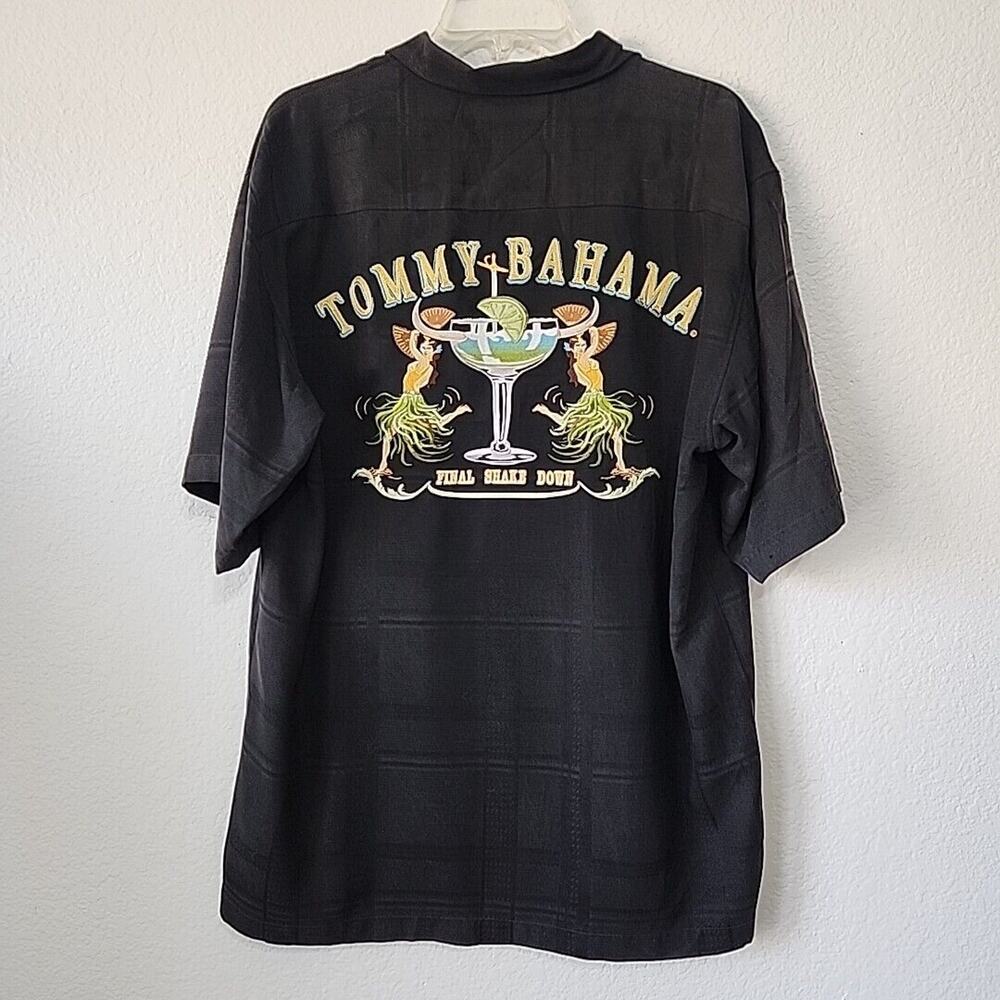 Tommy Bahama M Silk Final Shake‎ Down Embroidered Shirt Black Vacation Cruise